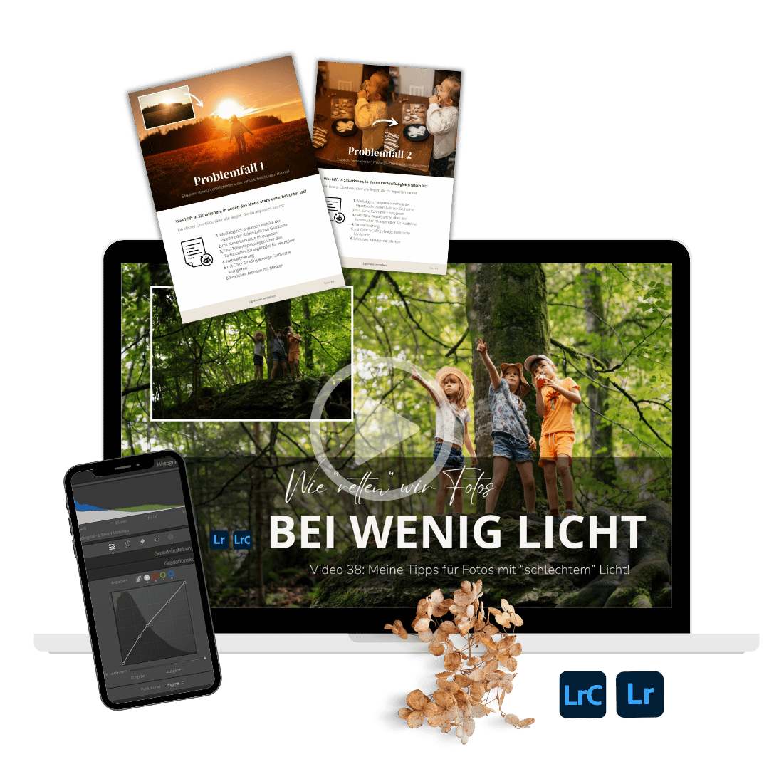 Mockup von verschiedenen Videoinhalten für den Onlinekurs Lightroom verstehen